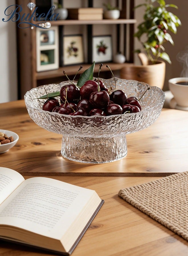 Bukela Glass Fruit Bowl Fruit Basket for Kitchen Counter Clear Salad Bowl Decorative Pedestal Bowl for Table Decor Serving Bowl for Fruit Snacks Candy - Image 1
